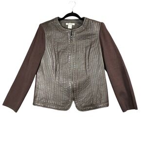 Vintage Nygard Leather Knit Mixed Media Zip Jacket Y2K Minimalist L 14–16